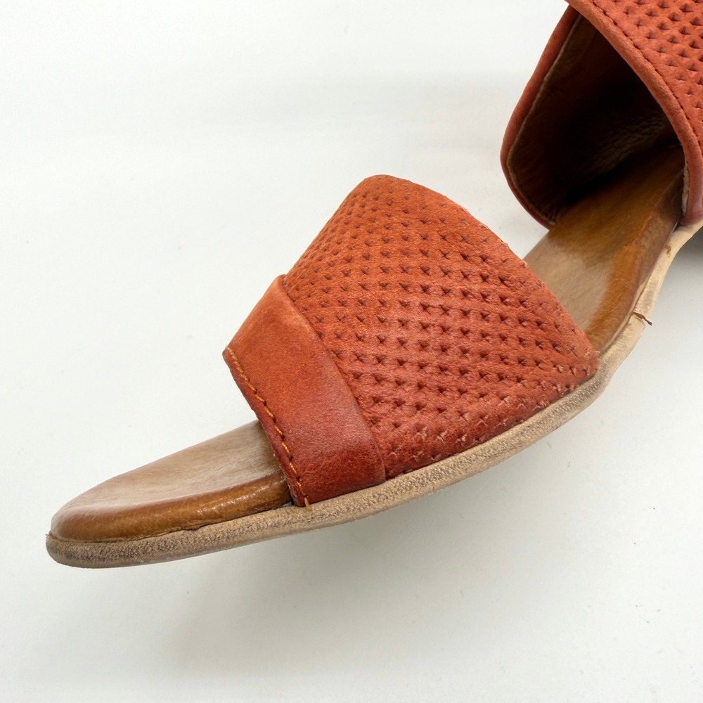 MIZ MOOZ Cheerful Leather Wrap Sandal Womens 41 Orange Tan Perforate Heel Shoe - Picture 9 of 10